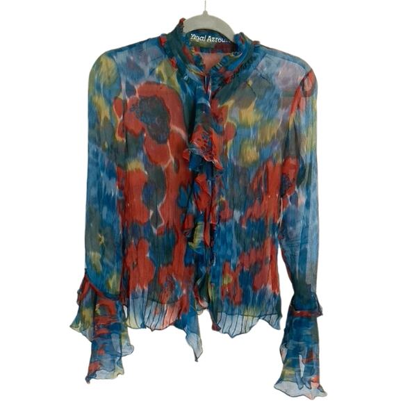 Yigal Azrouel 100% Silk, Sheer Color Splash Blouse - Picture 6 of 7